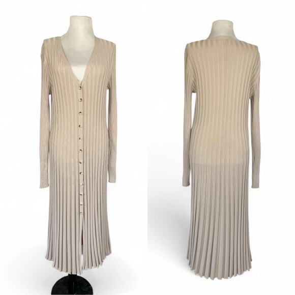Dissh Sylvia Stone Ribbed Knit Midi Dress Cream Beige Long Sleeve Button Down XL - Picture 14 of 16